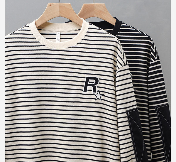 Férfi csíkos, kerek nyakú hosszú ujjú blúz