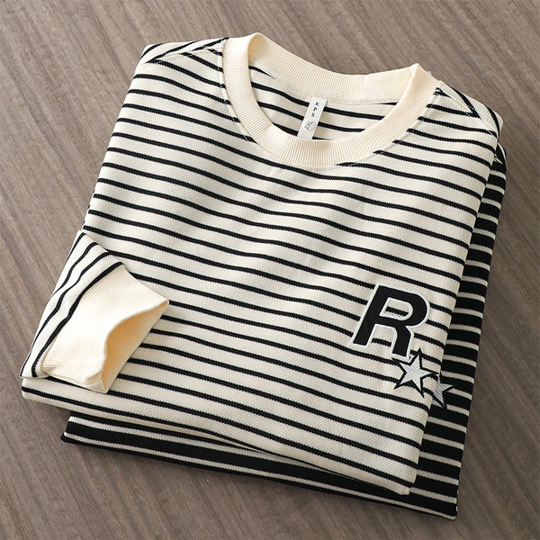 Férfi csíkos, kerek nyakú hosszú ujjú blúz