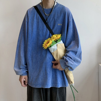 Alkalmi férfi blúz ovális nyakkivágással és hosszú ujjakkal