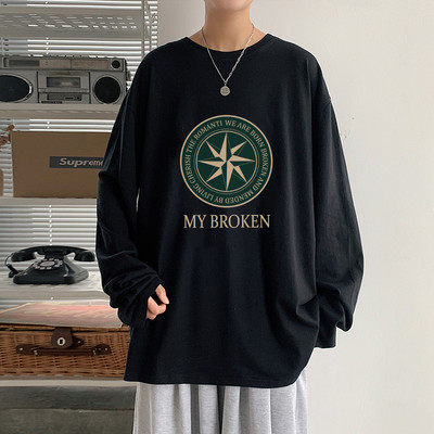 Bluză bărbătească cu imprimeu și decolteu oval