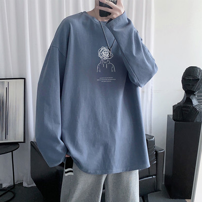 Bluză bărbătească cu model larg, cu mâneci lungi și imprimeu