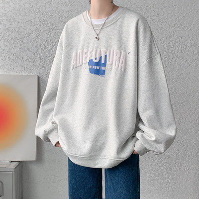 Bluză largi pentru bărbați cu imprimeu și decolteu rotund