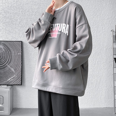 Bluză largi pentru bărbați cu imprimeu și decolteu rotund