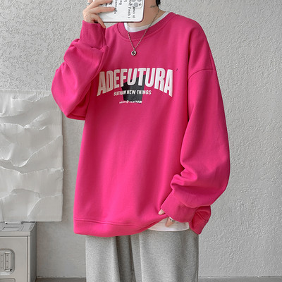 Bluză largi pentru bărbați cu imprimeu și decolteu rotund