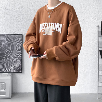 Bluză largi pentru bărbați cu imprimeu și decolteu rotund