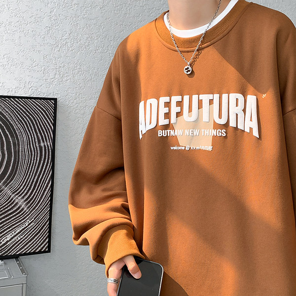 Bluză largi pentru bărbați cu imprimeu și decolteu rotund