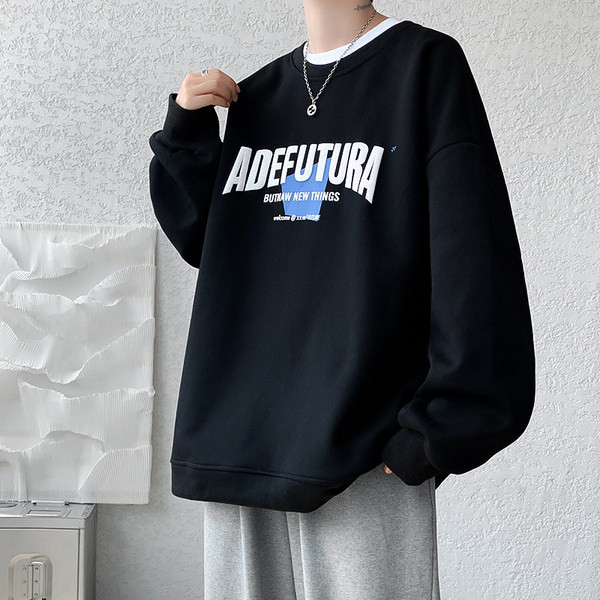 Bluză largi pentru bărbați cu imprimeu și decolteu rotund