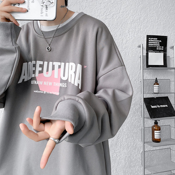 Bluză largi pentru bărbați cu imprimeu și decolteu rotund