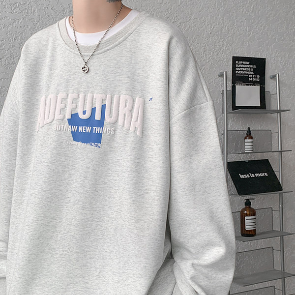 Bluză largi pentru bărbați cu imprimeu și decolteu rotund