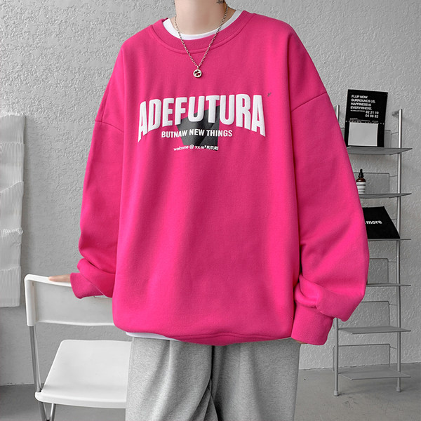 Bluză largi pentru bărbați cu imprimeu și decolteu rotund