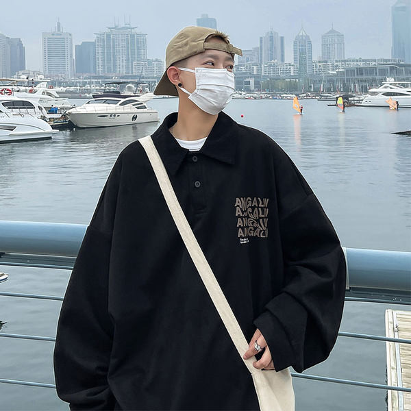 Cămașă casual pentru bărbați cu guler, nasturi și inscripții