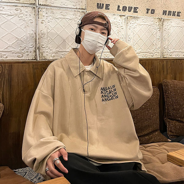 Cămașă casual pentru bărbați cu guler, nasturi și inscripții