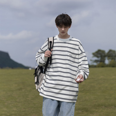 Novi model muške prugaste bluze sa ovalnim izrezom