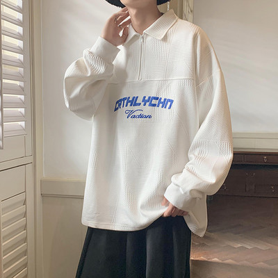 Vyriški laisvalaikio marškinėliai su apykakle ir užtrauktuku