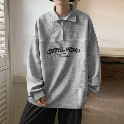 Vyriški laisvalaikio marškinėliai su apykakle ir užtrauktuku