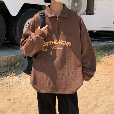 Vyriški laisvalaikio marškinėliai su apykakle ir užtrauktuku