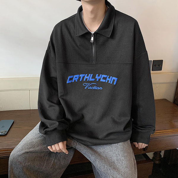 Vyriški laisvalaikio marškinėliai su apykakle ir užtrauktuku