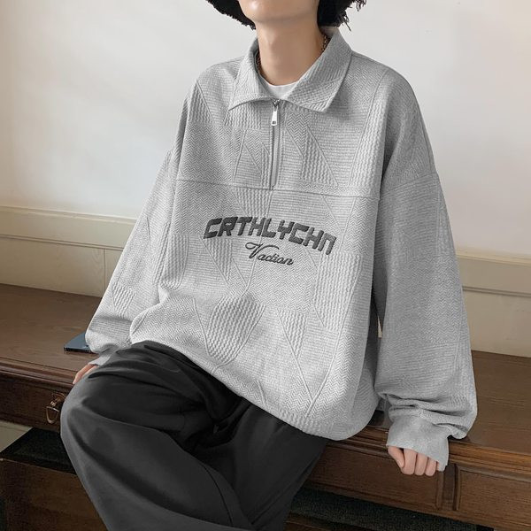 Vyriški laisvalaikio marškinėliai su apykakle ir užtrauktuku