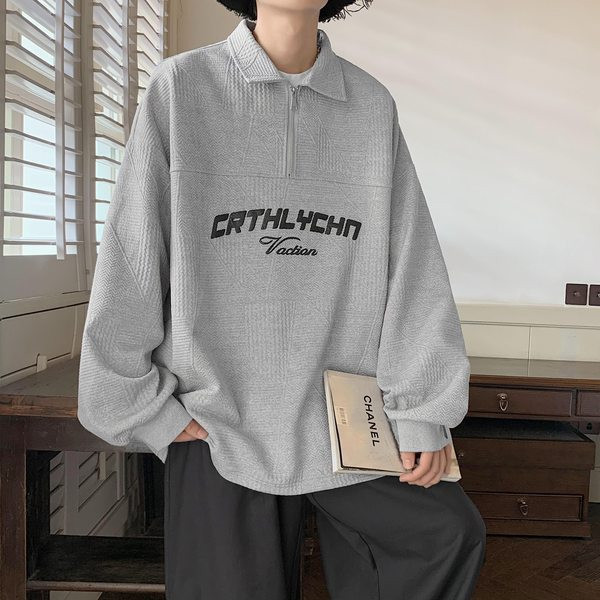 Vyriški laisvalaikio marškinėliai su apykakle ir užtrauktuku