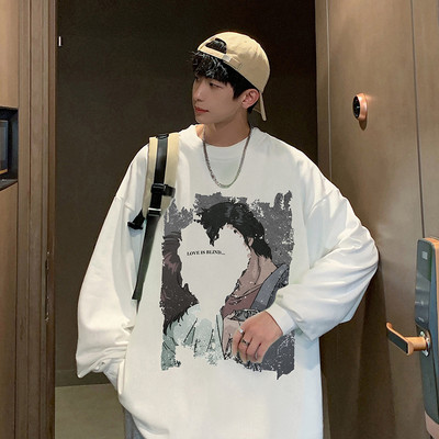 Bluza barbatesta model nou cu decolteu oval si imprimeu colorat