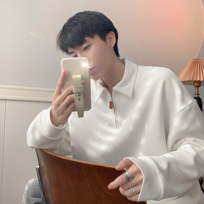 Férfi blúz gallérral és cipzáras tiszta mintával