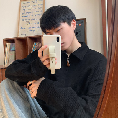 Férfi blúz gallérral és cipzáras tiszta mintával