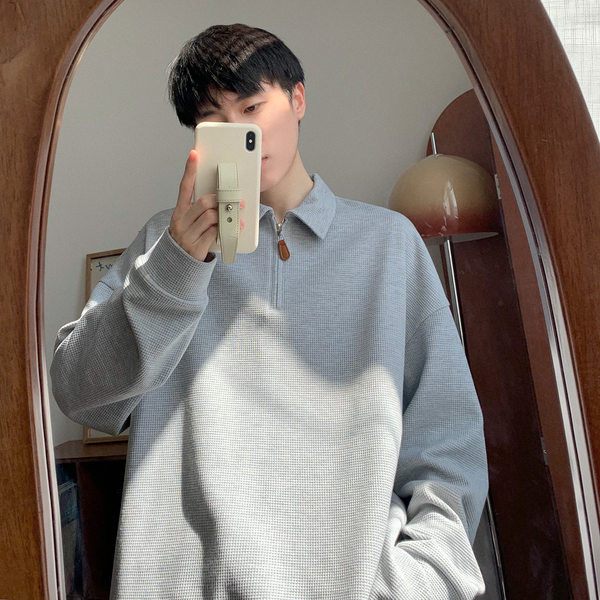 Férfi blúz gallérral és cipzáras tiszta mintával