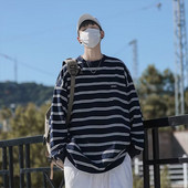 Férfi alkalmi csíkos kerek nyakú blúz