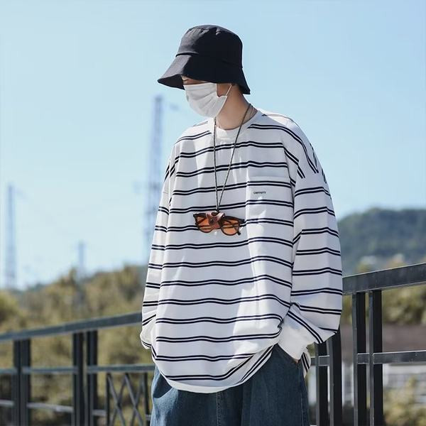 Férfi alkalmi csíkos kerek nyakú blúz