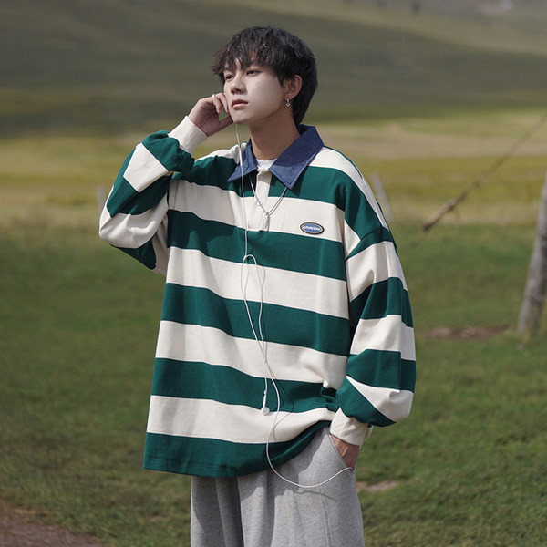 Férfi alkalmi csíkos, gombos blúz