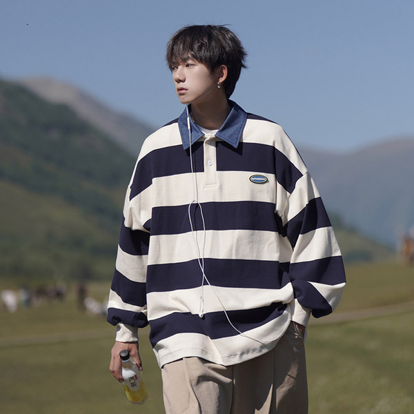 Férfi alkalmi csíkos, gombos blúz