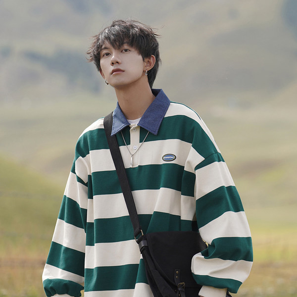 Férfi alkalmi csíkos, gombos blúz