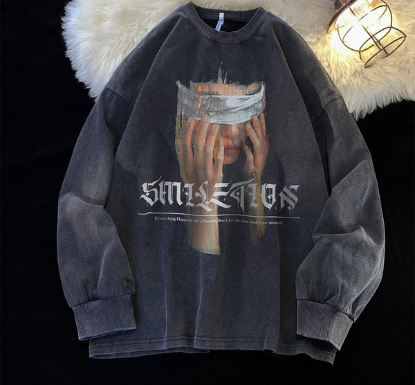 Vyriška palaidinė su dviejų spalvų raštu ir ovalia iškirpte