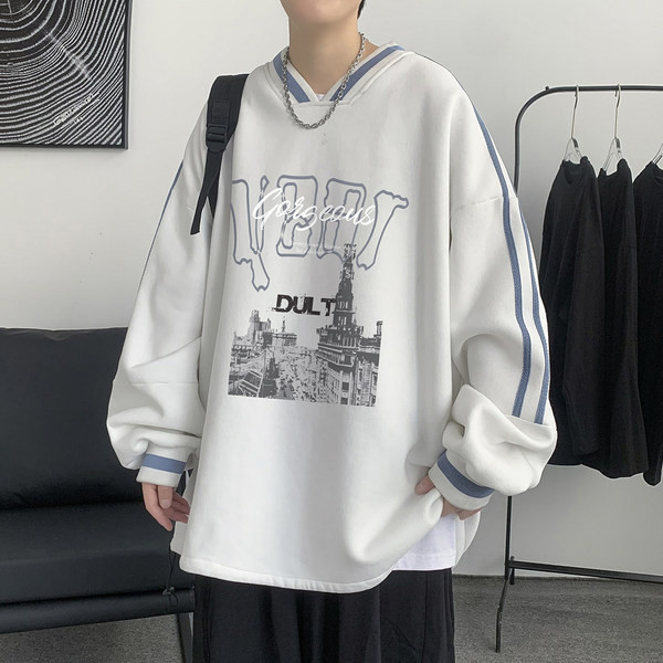 Széles férfi blúz modell V-kivágással és mintával