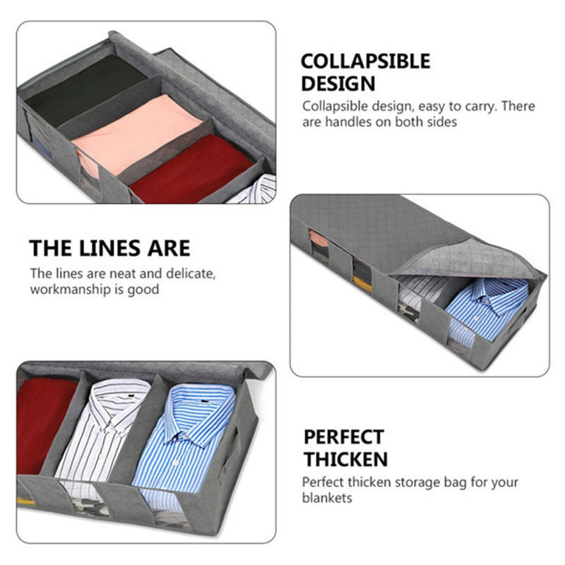 Saci pliabile de depozitare a hainelor Containere mari de depozitare sub pat, vizibile, respirabile, economisitoare de spațiu, cutie organizatoare cu fermoar