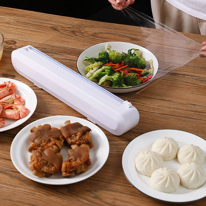 Maisto plėvelės dozatoriaus pjaustyklės dėžutės organizatorius plastikinės folijos lipnios plėvelės pjaustymo mašina maisto vyniotinių dozatorius virtuvės įrankiai priedai