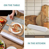 Tvirtinamas be perforavimo maisto vyniojimo dozatoriaus pjaustytuvas folijos lipnios pjaustyklės įrankis Plastikinis aštrus laikymo dozatorius apvyniojamas plėvelės virtuvės laikiklis