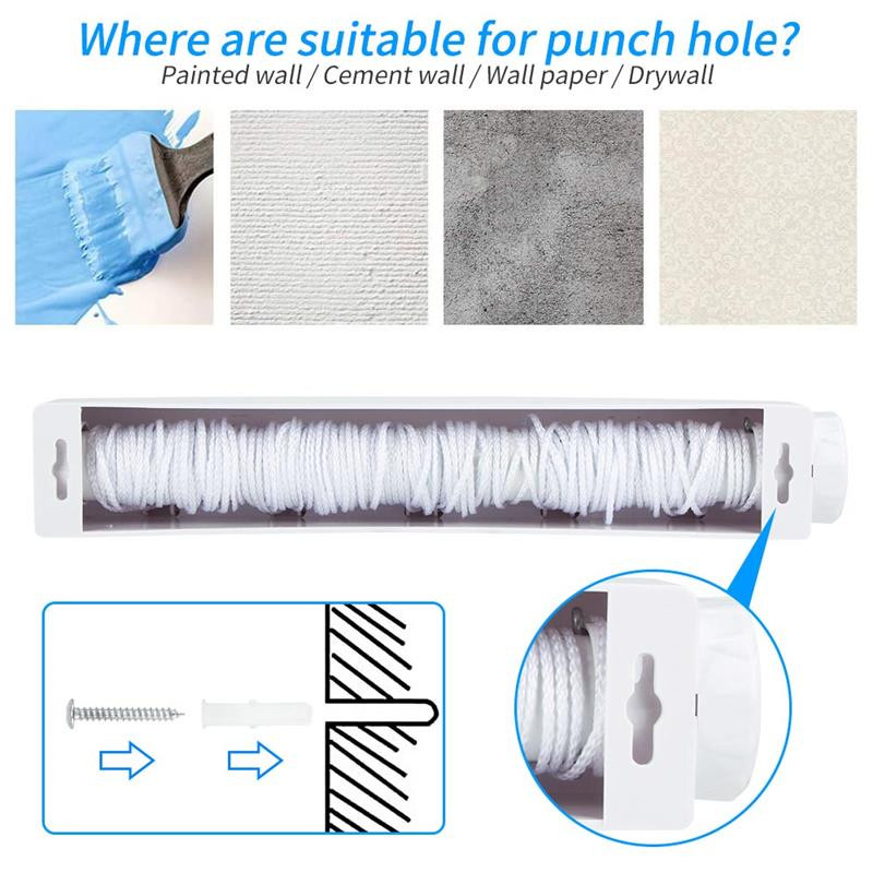 3,2 m 3,75 m frânghie telescopică automată cu 4/5 fire Umeraș de rufe retractabil montat pe perete Suport de uscare pentru interior Prosop cu cârlig