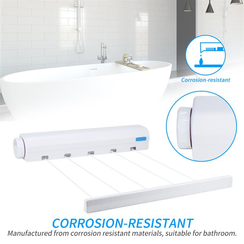 3,2 m 3,75 m frânghie telescopică automată cu 4/5 fire Umeraș de rufe retractabil montat pe perete Suport de uscare pentru interior Prosop cu cârlig