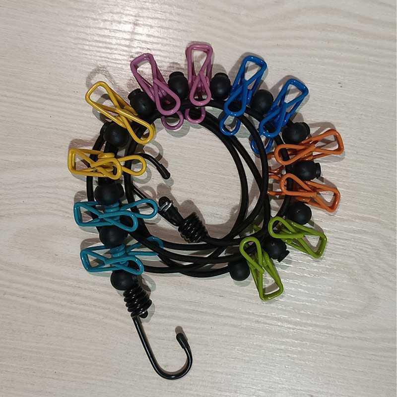 Nešiojama kelioninė drabužių linija stovyklavimo drabužių linija su 12 skalbinių segtukų skalbinių džiovinimo linija, skirta naudoti lauke ir viduje. Praktiška