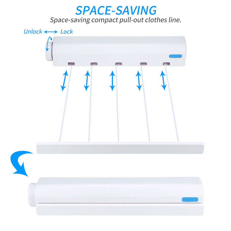 Ištraukiama patalpų drabužių kabykla, virvė, pritvirtinta prie sieninės kabyklos, rankšluosčių džiovinimo kabykla, lanksti drabužių linija vonios kambario drabužių džiovintuvas