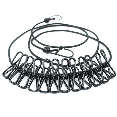 Āra ceļojumu drēbju aukla Pārnēsājama izvelkama drēbju aukla ar klipšiem, veļas aukla, vēja necaurlaidīga 180 cm elastīga virve, pagarināma līdz 340 cm