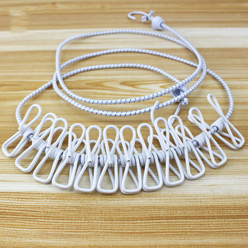 Āra ceļojumu drēbju aukla Pārnēsājama izvelkama drēbju aukla ar klipšiem, veļas aukla, vēja necaurlaidīga 180 cm elastīga virve, pagarināma līdz 340 cm