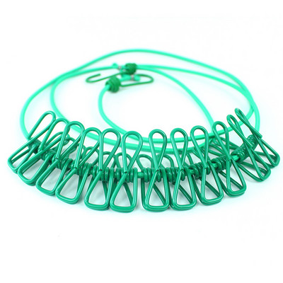 180 cm Multifuncțional 12 cleme Linie de haine din oțel Suport de uscare Umerașe pentru cârpă Cu cuie pentru linie de haine Agrafe portabile de călătorie