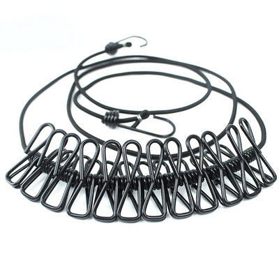 180 cm Multifuncțional 12 cleme Linie de haine din oțel Suport de uscare Umerașe pentru cârpă Cu cuie pentru linie de haine Agrafe portabile de călătorie