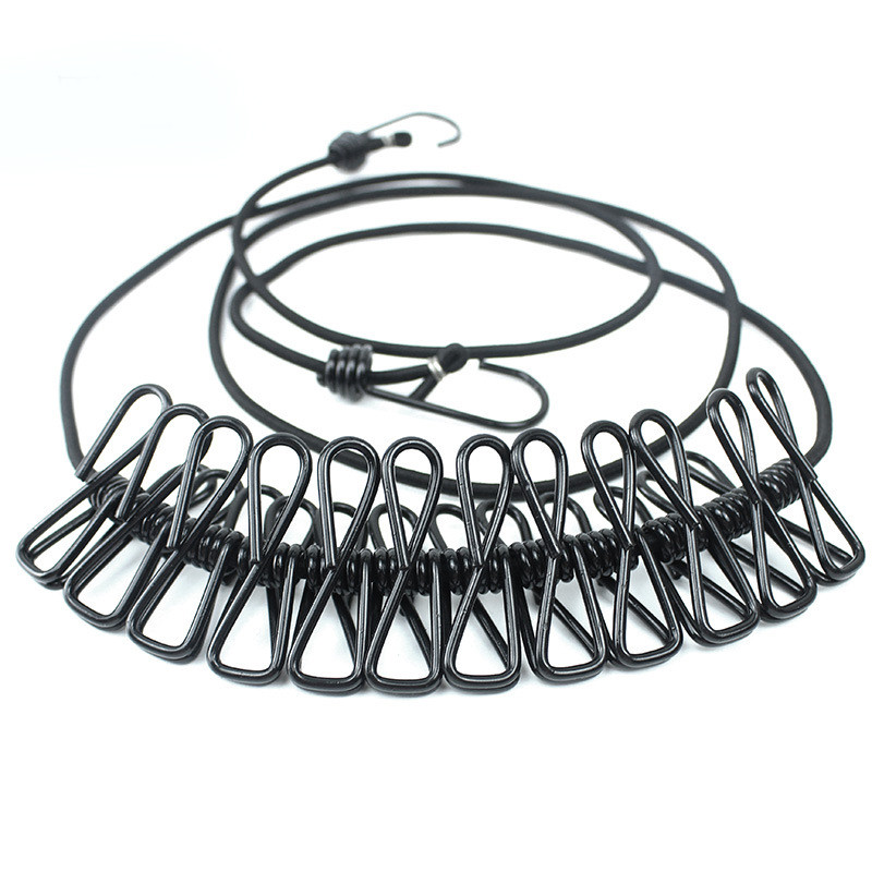 180 cm Multifuncțional 12 cleme Linie de haine din oțel Suport de uscare Umerașe pentru cârpă Cu cuie pentru linie de haine Agrafe portabile de călătorie