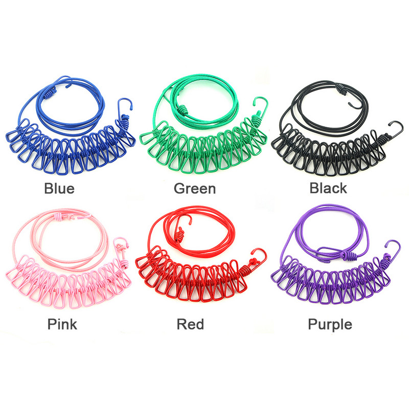 180 cm elastična vanjska vješalica za sušenje rublja, vješalica za hlače, uže za sušenje rublja s 12 kopči, vješalica za vješalice za sušenje odjeće, putovanja, kampiranje Linija