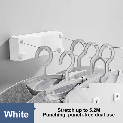 Hordozható, visszahúzható ruhakötél ruhaszárító állvány, nincs szükség fúrásra 5,2 M szárítókötél Mosoda tárolása Fürdőszoba tartozékok