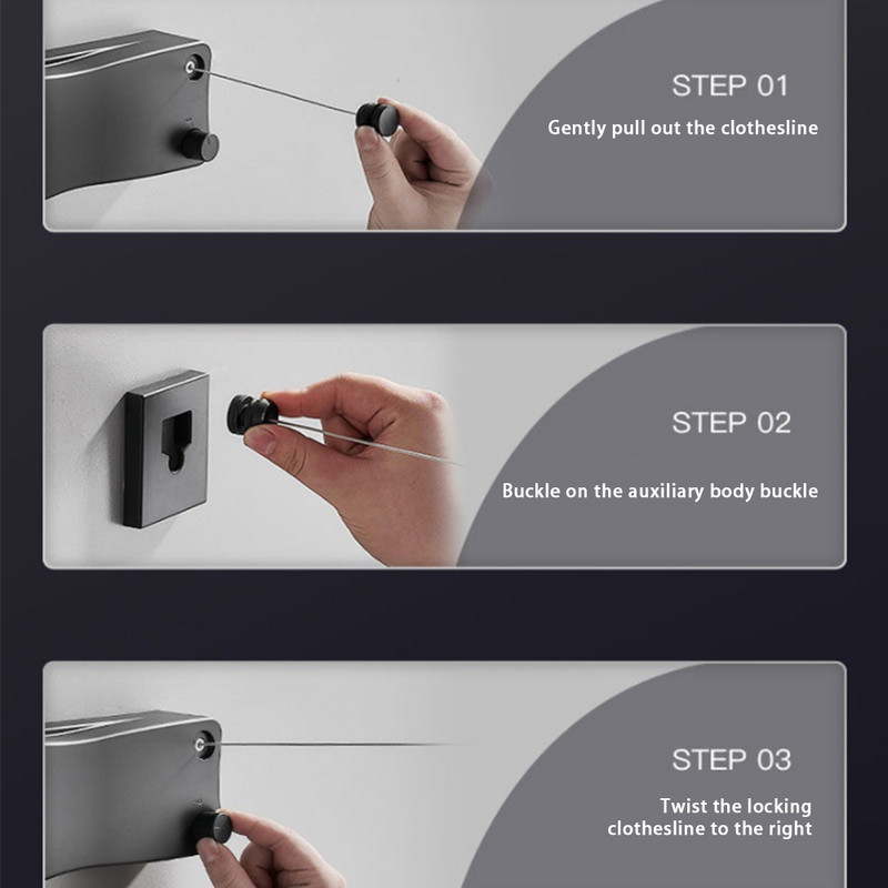 Hordozható, visszahúzható ruhakötél ruhaszárító állvány, nincs szükség fúrásra 5,2 M szárítókötél Mosoda tárolása Fürdőszoba tartozékok