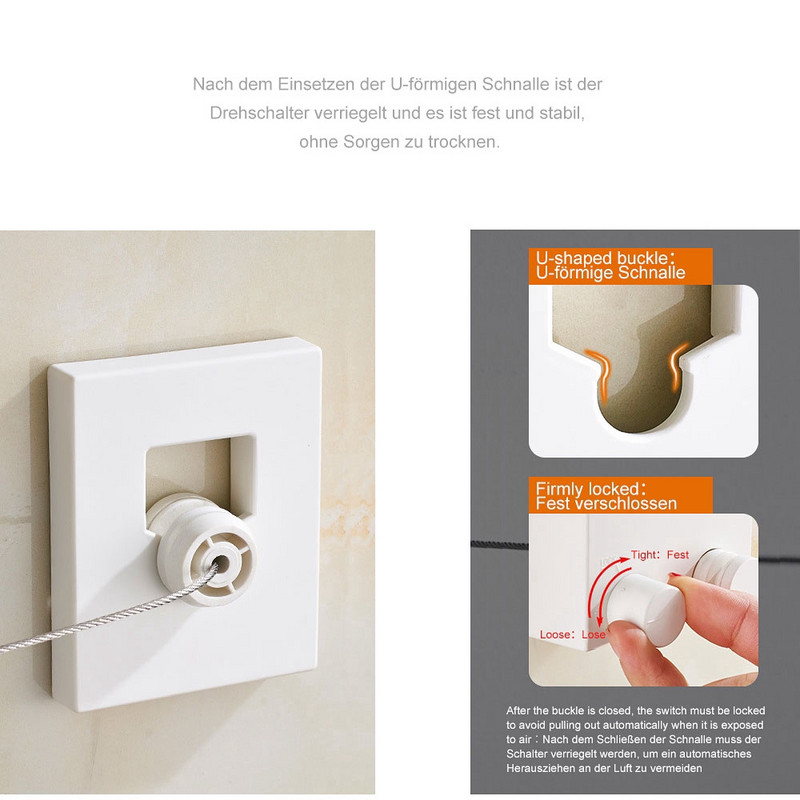 Beltéri, kültéri rozsdamentes acél visszahúzható mosodai ruhakötél falra akasztható sztreccs mosóruhák láthatatlan zsugorodó vonal